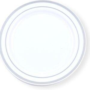 61ijSQ7-76L._AC_SL1500.jpg 60-Piece Plastic Plates Set Premium 30 Dinner Plates & 30 Salad Plates Pack, Disposable Plates for Party - White Plastic Wedding Plates with Rose Gold Rim