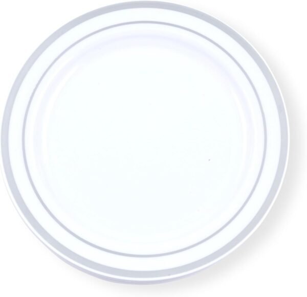 61ijSQ7-76L._AC_SL1500.jpg 60-Piece Plastic Plates Set Premium 30 Dinner Plates & 30 Salad Plates Pack, Disposable Plates for Party - White Plastic Wedding Plates with Rose Gold Rim