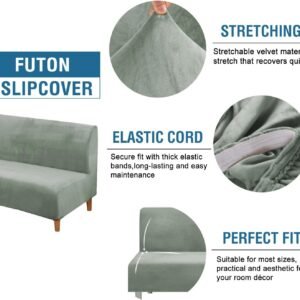 61jHyNjosaL._AC_SL1500.jpg H.VERSAILTEX Real Velvet Futon Cover Armless Sofa Covers Sofa Bed Covers Stretch Futon Couch Cover Sofa Slipcover Furniture Protector Thick Soft Cozy Velvet Fabric Form Fitted Stay In Place, Sea Grass