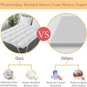 WhatsBedding 3 Inch Memory Foam Mattress Topper Full Size for Pressure Relief, Premium Fluffy & Soft Shredded Memory Foam Filled Pillow Top, Anti-Slip Bottom, 4 Anchor Elastic Bands, 54x75