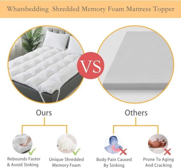 WhatsBedding 3 Inch Memory Foam Mattress Topper Full Size for Pressure Relief, Premium Fluffy & Soft Shredded Memory Foam Filled Pillow Top, Anti-Slip Bottom, 4 Anchor Elastic Bands, 54x75
