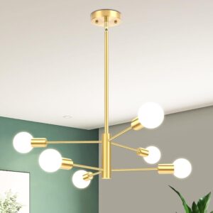 SILAMPDI Modern Sputnik Chandelier, 6-Light Black Gold Ceiling Light Fixture, Industrial Sputnik Lights Fixture for Bedroom, Living Room, Dining Room, Kitchen, Hallway, E26 Base, Bulbs Not Included