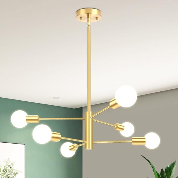 SILAMPDI Modern Sputnik Chandelier, 6-Light Black Gold Ceiling Light Fixture, Industrial Sputnik Lights Fixture for Bedroom, Living Room, Dining Room, Kitchen, Hallway, E26 Base, Bulbs Not Included