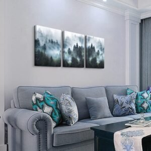 DZRWUBHS Canvas Wall Art For Living Room Modern Family Wall Decorations For Bedroom Office Wall Decor Foggy Forest Trees Landscape Wall Painting Prints Art Pictures Artwork Room Home Decor 3 Piece