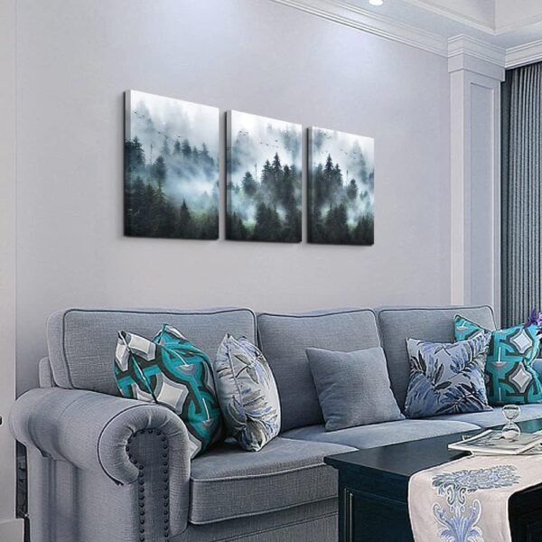 DZRWUBHS Canvas Wall Art For Living Room Modern Family Wall Decorations For Bedroom Office Wall Decor Foggy Forest Trees Landscape Wall Painting Prints Art Pictures Artwork Room Home Decor 3 Piece