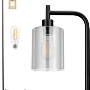 Industrial Floor Lamp with Glass Shade - Black, LED Bulbs, Foot Pedal Switch, Easy Assembly