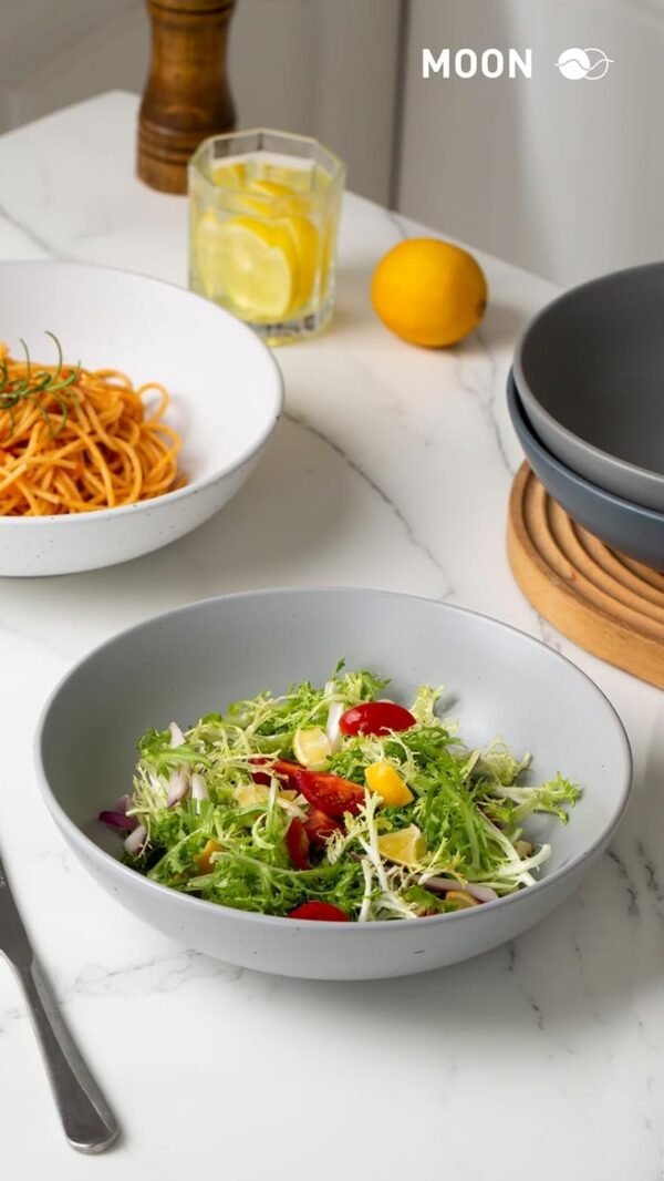 famiware Moon Pasta Bowls Set of 4, Large Salad Bowls, 8.75 Inch Ceramic Bowls for Serving Dinner, Microwave and Dishwasher Safe, Multi-color