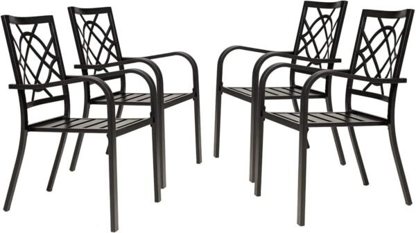 61kBJHOJlgL._AC_SL1494.jpg 2 Pieces Outdoor Dining Chairs, Patio Bistro Wrought Iron Stackable Chairs with Armrest for Garden, Porch, Backyard, Black - Supports 250 lbs