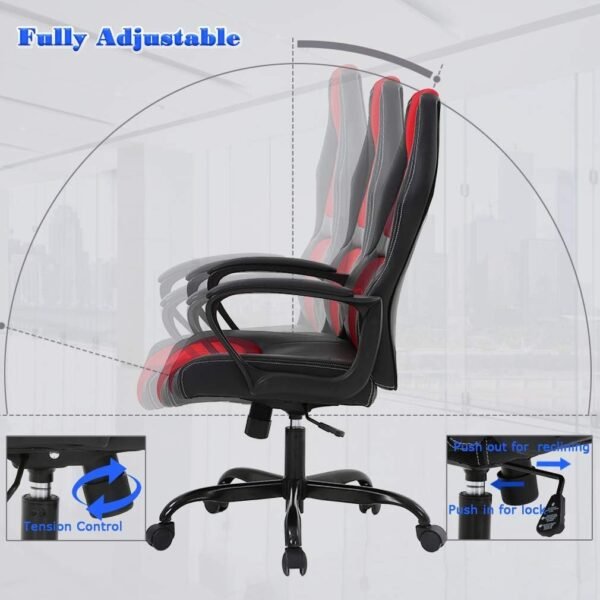 61kGch0oq_L._AC_SL1010.jpg Office Chair PC Gaming Chair Cheap Desk Chair Ergonomic PU Leather Executive Computer Chair Lumbar Support for Women, Men (Red)