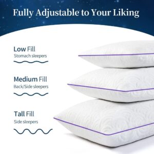 Memory Foam Pillows Queen Size Set of 2 Adjustable Cool Pillow for Side Back Stomach Sleepers Luxury Gel Pillow with Washable Cover
