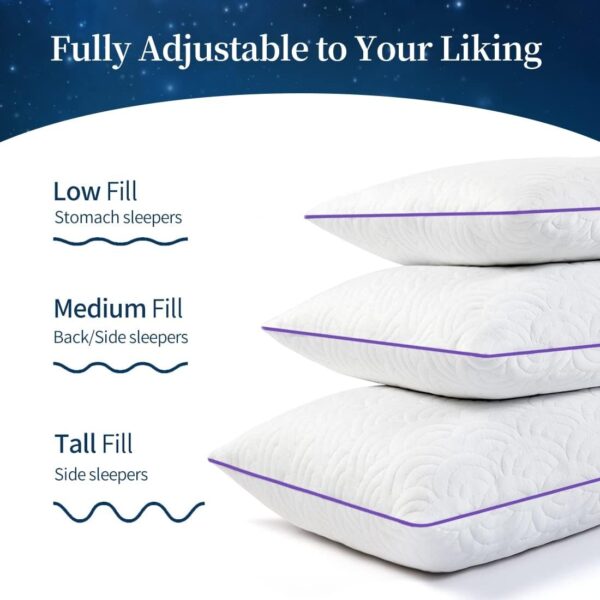 Memory Foam Pillows Queen Size Set of 2 Adjustable Cool Pillow for Side Back Stomach Sleepers Luxury Gel Pillow with Washable Cover