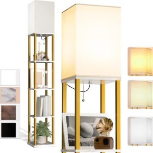 addlon Floor Lamp with Shelves, 4-Tier Modern Shelf Floor Lamp with 3CCT LED Bulb, Display Lamp for Living Room, Bedroom and Office - Black