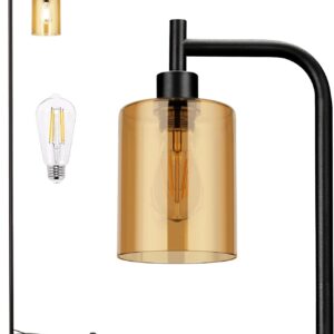 Industrial Floor Lamp with Glass Shade - Black, LED Bulbs, Foot Pedal Switch, Easy Assembly