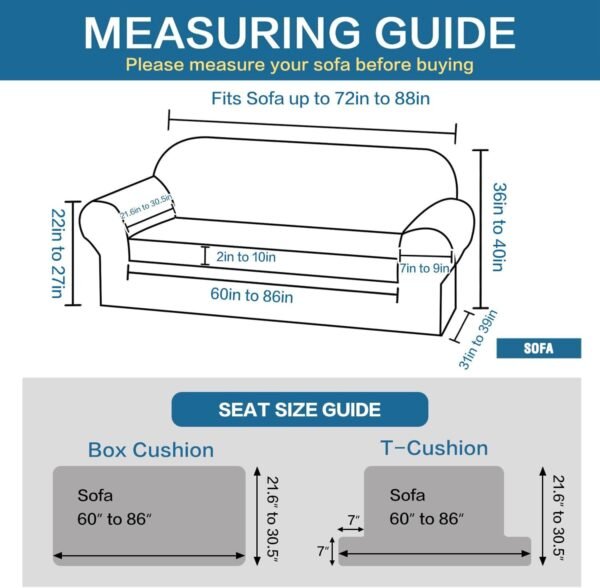 H.VERSAILTEX High Stretch Jacquard 2 Pieces Sofa Cover Couch Cover Furniture Sofa Slip Covers for Living Room, Polyester Spandex Jacquard Fabric Suit for T Cushion/Box Cushion (Sofa 72"-88", Navy)