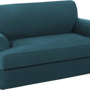 H.VERSAILTEX High Stretch Jacquard 2 Pieces Sofa Cover Couch Cover Furniture Sofa Slip Covers for Living Room, Polyester Spandex Jacquard Fabric Suit for T Cushion/Box Cushion (Sofa 72"-88", Navy)
