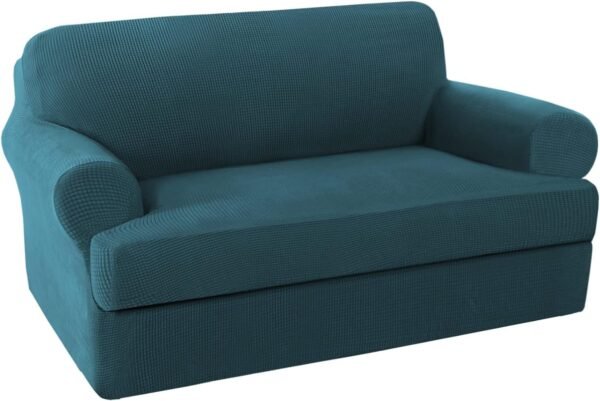 H.VERSAILTEX High Stretch Jacquard 2 Pieces Sofa Cover Couch Cover Furniture Sofa Slip Covers for Living Room, Polyester Spandex Jacquard Fabric Suit for T Cushion/Box Cushion (Sofa 72"-88", Navy)