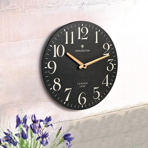 HOME Farmhouse Black Wall Clock - 12 Inch Quartz Battery Operated Vintage Wooden Decorative Silent Analog Clock for Kitchen, Living Room, Bedroom, Office