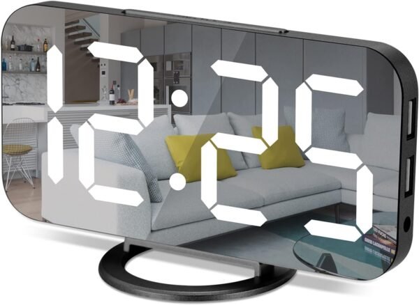 61nLtVtVrUL._AC_SL1500.jpg Digital Alarm Clock,7 in LED Mirrored Clocks Large Display,with 2 USB Charger Ports,Auto Dim,Night Mode,Modern Desktop Electronic Clocks for Bedroom Home Office Decor - Gold