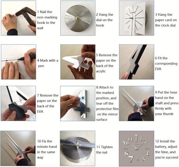 61pcvGJiX1S._AC_SL1000.jpg DIY Wall Clock Modern Large 3D Wall Clock Mirror Stickers Home Office Decor,Silver