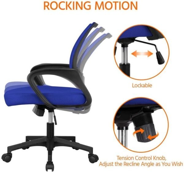 61psOzR-jXL._AC_SL1000.jpg Yaheetech Office Computer Desk Chair Swivel Rolling, Cute Task Chair Ergonomic Conference Room, Mesh Work Study Chair Basic Comfy Desktop Chair with Wheels Arms, Blue