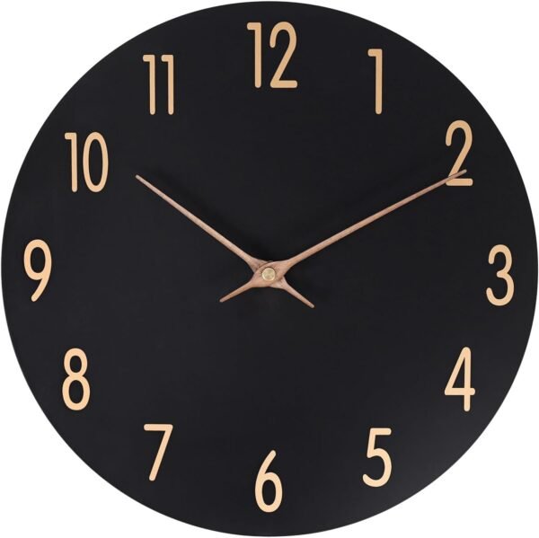 Wall Clocks Battery Operated, 12 Inch Silent Non Ticking Wood Modern Wall Clock, Quartz White and Gold Wall Clock Decorative for Living Room Decor Kitchen Bedroom Office Home