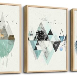 MHARTK66 Canvas Wall Art For Living Room Office Wall decor Abstract Geometry Mountain Wall Artworks Pictures for Bedroom 3 Panels bathroom Wall Paintings posters Home Decoration 12x16 inch 3 piece