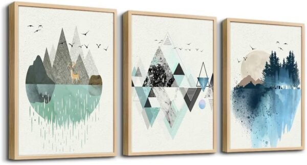MHARTK66 Canvas Wall Art For Living Room Office Wall decor Abstract Geometry Mountain Wall Artworks Pictures for Bedroom 3 Panels bathroom Wall Paintings posters Home Decoration 12x16 inch 3 piece