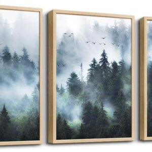 DZRWUBHS Canvas Wall Art For Living Room Modern Family Wall Decorations For Bedroom Office Wall Decor Foggy Forest Trees Landscape Wall Painting Prints Art Pictures Artwork Room Home Decor 3 Piece