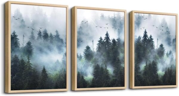 DZRWUBHS Canvas Wall Art For Living Room Modern Family Wall Decorations For Bedroom Office Wall Decor Foggy Forest Trees Landscape Wall Painting Prints Art Pictures Artwork Room Home Decor 3 Piece