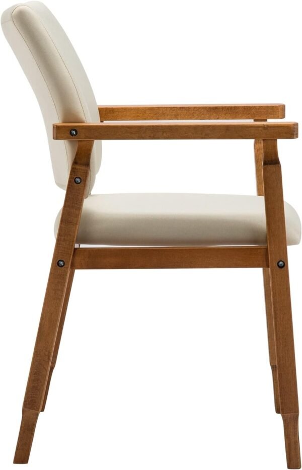 61uMuYfGNWL._AC_SL1500.jpg thksbought Mid Century Modern Walnut Dining Chairs Wood Arm Beige Fabric Kitchen Cafe Living Room Decor Furniture