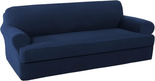 H.VERSAILTEX High Stretch Jacquard 2 Pieces Sofa Cover Couch Cover Furniture Sofa Slip Covers for Living Room, Polyester Spandex Jacquard Fabric Suit for T Cushion/Box Cushion (Sofa 72"-88", Navy)