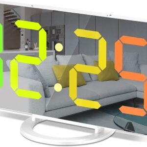 61vbY9nQbwL._AC_SL1500.jpg Digital Alarm Clock,7 in LED Mirrored Clocks Large Display,with 2 USB Charger Ports,Auto Dim,Night Mode,Modern Desktop Electronic Clocks for Bedroom Home Office Decor - Gold