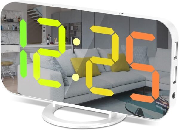 61vbY9nQbwL._AC_SL1500.jpg Digital Alarm Clock,7 in LED Mirrored Clocks Large Display,with 2 USB Charger Ports,Auto Dim,Night Mode,Modern Desktop Electronic Clocks for Bedroom Home Office Decor - Gold