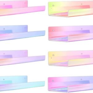 upsimples 4 Pack Acrylic Shelves for Wall Storage, 15" Floating Bookshelves for Kids, Display Shelf Organizer for Bathroom, Bedroom, Living Room, Kitchen, Room Decor, Clear