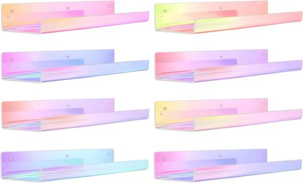 upsimples 4 Pack Acrylic Shelves for Wall Storage, 15" Floating Bookshelves for Kids, Display Shelf Organizer for Bathroom, Bedroom, Living Room, Kitchen, Room Decor, Clear