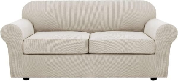 61wht2TqMuL._AC_SL1500.jpg H.VERSAILTEX 3 Piece Stretch Sofa Covers for 2 Cushion Sofa Couch Covers for Living Room Furniture Cover (Base Cover Plus 2 Seat Cushion Covers) Thicker Jacquard Fabric(Large Sofa, Grey)