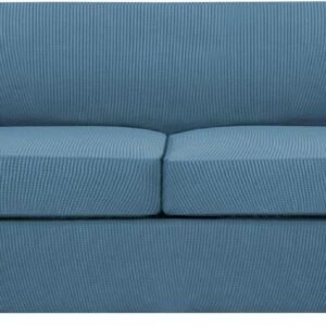 61xCoUcMptL._AC_SL1500.jpg H.VERSAILTEX 3 Piece Stretch Sofa Covers for 2 Cushion Sofa Couch Covers for Living Room Furniture Cover (Base Cover Plus 2 Seat Cushion Covers) Thicker Jacquard Fabric(Large Sofa, Grey)