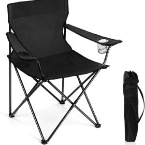Joyfair Portable Camping Chair, Large Outdoor Folding Chair for Adults, 600D Oxford Fabric Sturdy Foldable Chair for Beach, Fishing, Picnic Lawn and More Outdoor Sports, Carry Bag & Cup Holders, Black