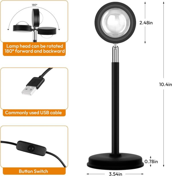 Sunset Lamp Projector, 180 Degree Rotation Sunset Projection Light Led Night Light Floor Lamp with USB Port,Sunset Lamps for Photography Party Bedroom Decor,Christmas Gifts for Women
