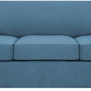 61zJa_kI37L._AC_SL1500.jpg H.VERSAILTEX 3 Piece Stretch Sofa Covers for 2 Cushion Sofa Couch Covers for Living Room Furniture Cover (Base Cover Plus 2 Seat Cushion Covers) Thicker Jacquard Fabric(Large Sofa, Grey)