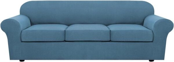 61zJa_kI37L._AC_SL1500.jpg H.VERSAILTEX 3 Piece Stretch Sofa Covers for 2 Cushion Sofa Couch Covers for Living Room Furniture Cover (Base Cover Plus 2 Seat Cushion Covers) Thicker Jacquard Fabric(Large Sofa, Grey)