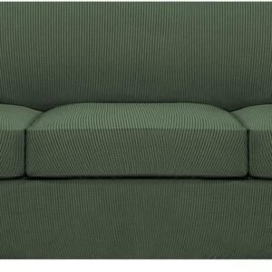 61zVo0JqQxL._AC_SL1500.jpg H.VERSAILTEX 3 Piece Stretch Sofa Covers for 2 Cushion Sofa Couch Covers for Living Room Furniture Cover (Base Cover Plus 2 Seat Cushion Covers) Thicker Jacquard Fabric(Large Sofa, Grey)