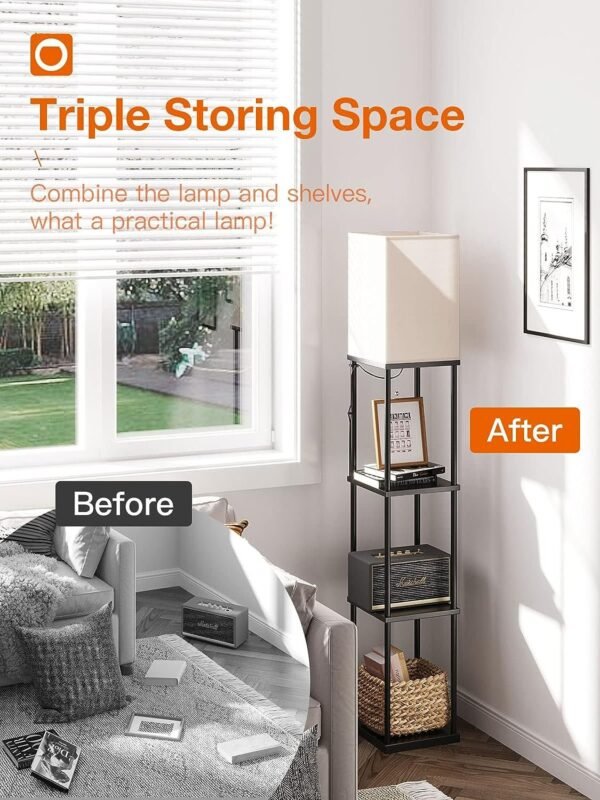 addlon Floor Lamp with Shelves, 4-Tier Modern Shelf Floor Lamp with 3CCT LED Bulb, Display Lamp for Living Room, Bedroom and Office - Black