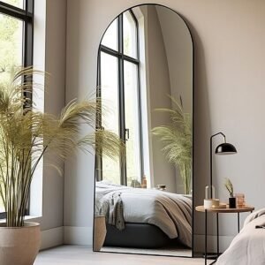 Floor Mirror, 58"×18" Arched Full Length Mirror with Stand, Standing Mirror, Full Body Mirror, Large Mirror, Arched Wall Mirror, Freestanding, Aluminum Frame - Gold