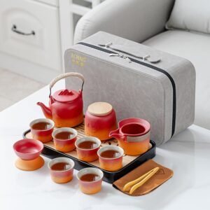 71-Ekfem0aL._AC_SL1500.jpg Asian tea set |Kungfu tea sets |Ceramic Portable tea set |tea sets for adult |13-piece withgrey leather case |Tea set gift for Home, Outdoor, Business (Ceramic-Black teaset)