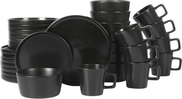 Gibson Soho Lounge Sofia Coupe Stoneware Dinnerware Set, Service for 4 (12pcs), Black