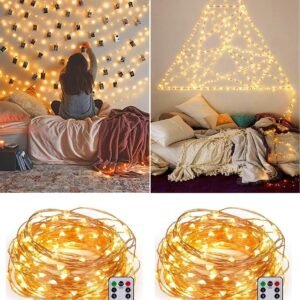 120 LED Photo Clips String Light with Remote, 40FT Fairy Lights with 52 Clear Picture Clips, Timer & 8 Modes USB Powered Copper Wire Lights for Dorm, Bedroom, Christmas, Party (Warm White)