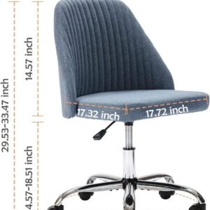 Sweetcrispy Armless Office Chair Cute Desk Chair, Modern Fabric Home Office Desk Chairs with Wheels Adjustable Swivel Task Computer Vanity Chair for Small Spaces