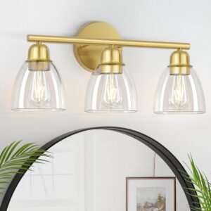 FOLKSMATE 3-Light Bathroom Light Fixtures, Matte Black Modern Vanity Lights, Sconces Wall Lighting with Clear Glass Shade, Wall Mount Lights Wall Lamp