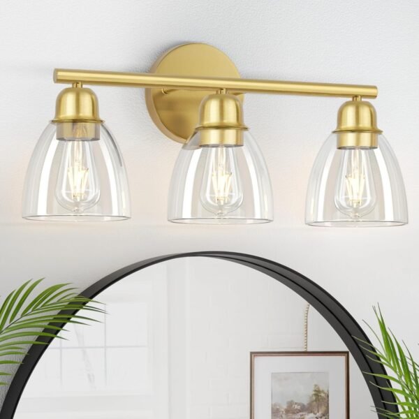 FOLKSMATE 3-Light Bathroom Light Fixtures, Matte Black Modern Vanity Lights, Sconces Wall Lighting with Clear Glass Shade, Wall Mount Lights Wall Lamp